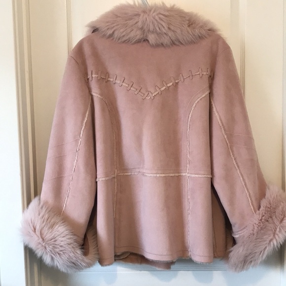 Laura Petites Pink Swede Faux Fur Coat - Picture 3 of 4